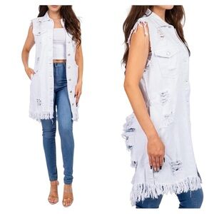 American Bazi Los Angeles long destroyed ripped jacket vest jean denim button 3X